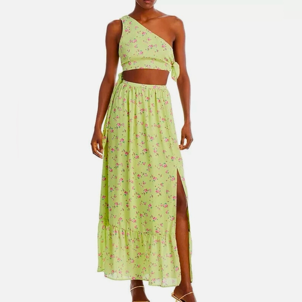 Floral One-Shoulder Green Maxi Dress